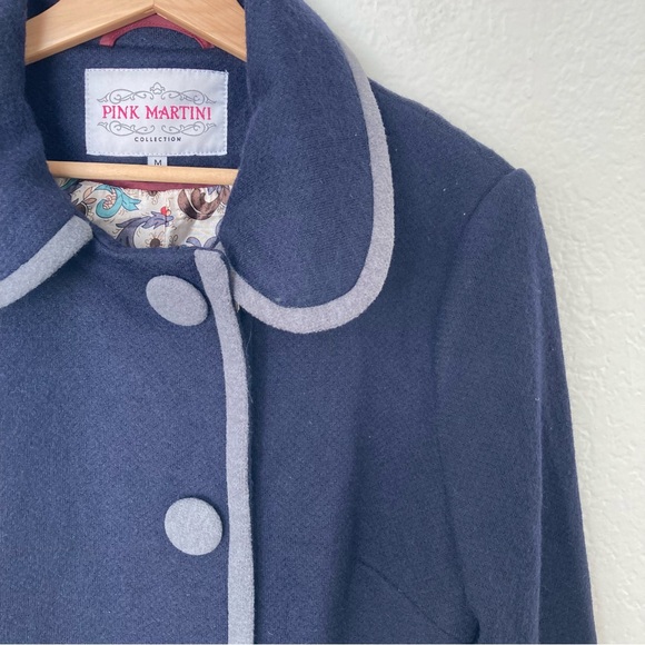 Pink Martini Collection Wool Blend Navy Long Coat, Size M - Picture 2 of 6